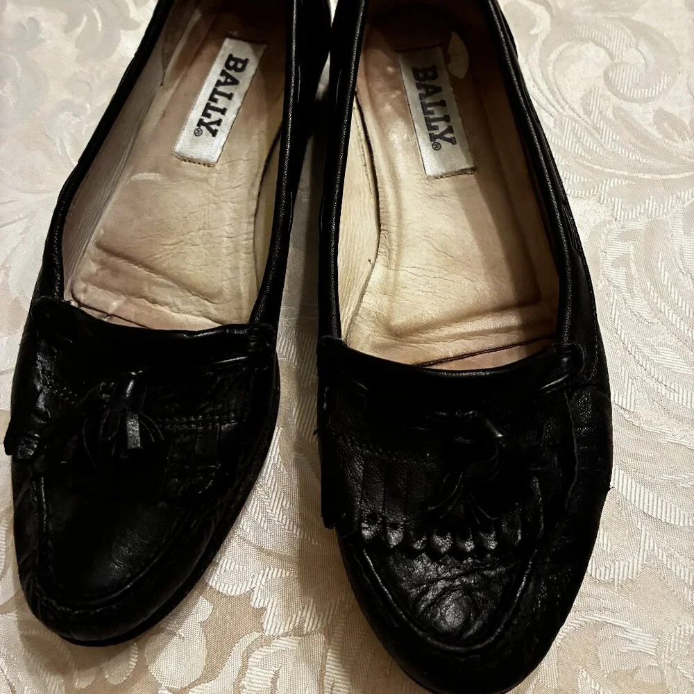Bally Black Leather Tassel Loafers - 6.5M